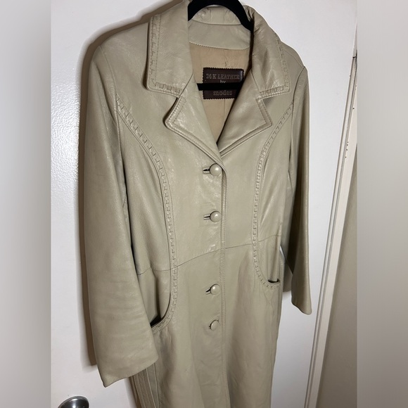Vintage Taupe/Beige Leather Belted Trench Coat 24K by Dan di Modes Size S/M - Picture 7 of 16